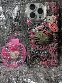 Image 2 of  Inspired by Zizi Hello Kitty iPhone case come with Mini  hello Kitty makeup folding travel Mirror 