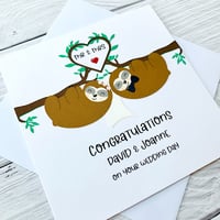 Image 2 of Personalised Sloth Couple Wedding Day Card - Cute Custom Card for Newlyweds