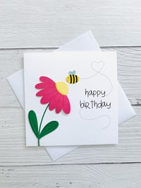 Image 2 of Handmade Bright Flower and Bee Birthday Card - Cheerful Nature Inspired card in various colours 