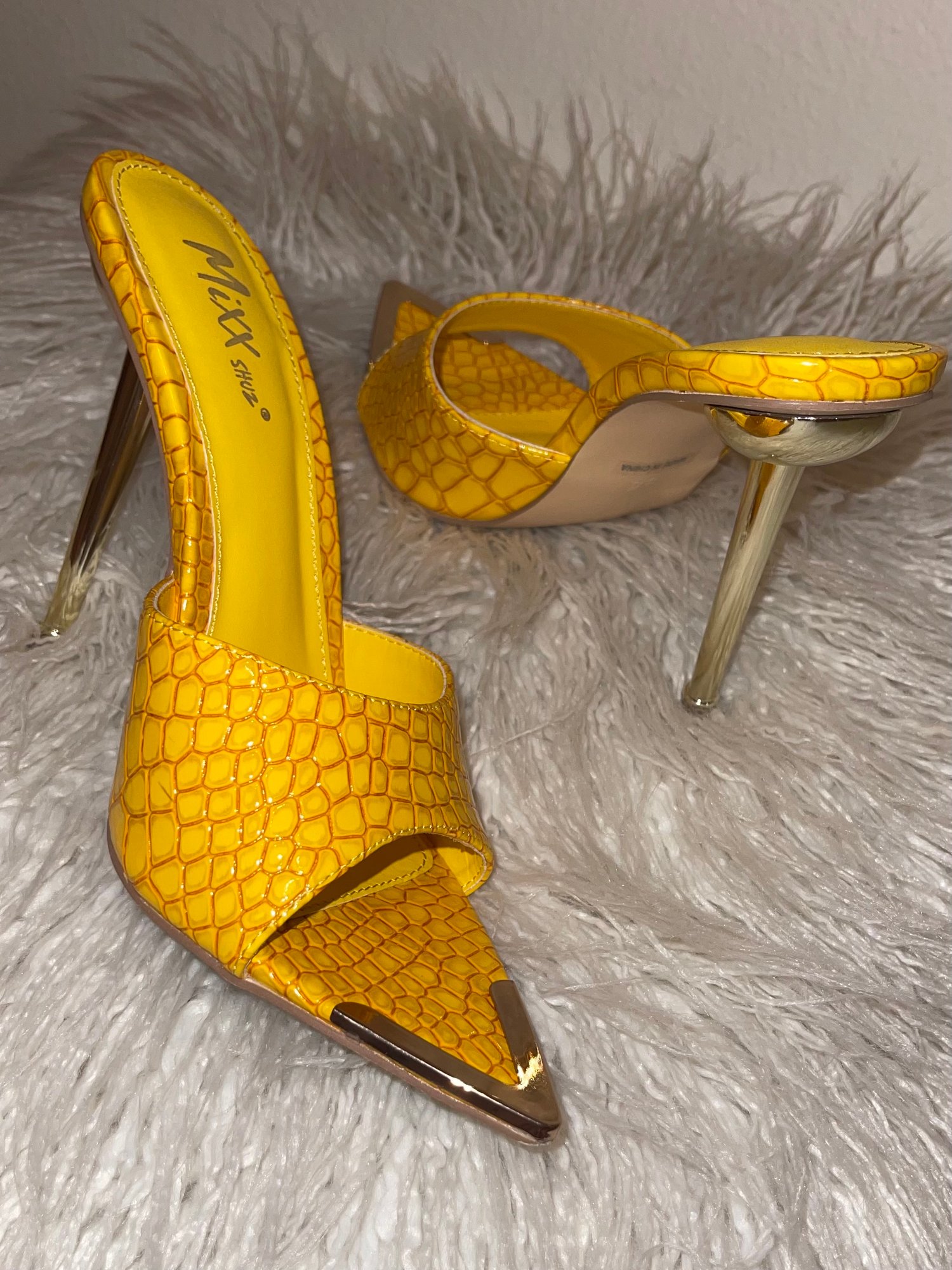 Image of Canary Croc Embossed Mules