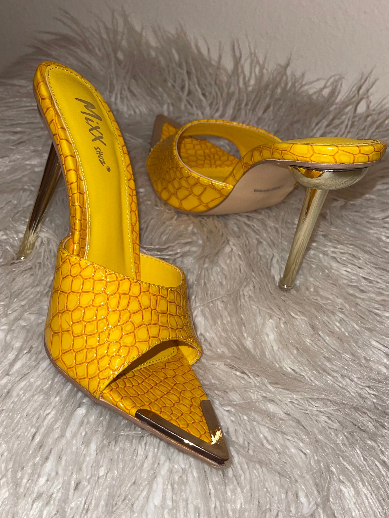 Image of Canary Croc Embossed Mules 