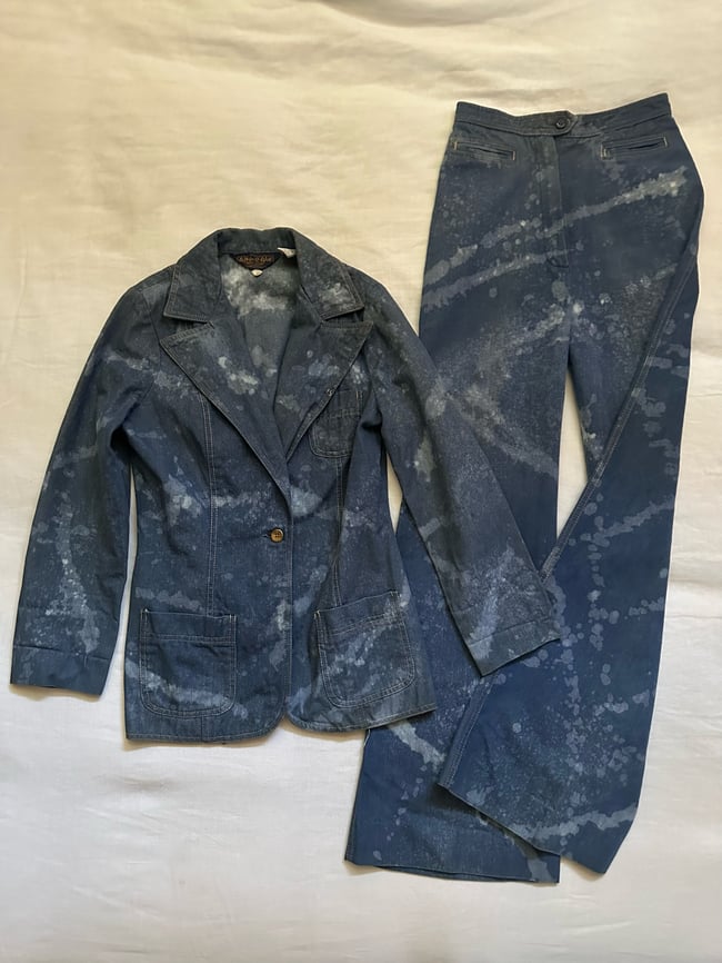 70s denim cloud-dye trouser suit pants