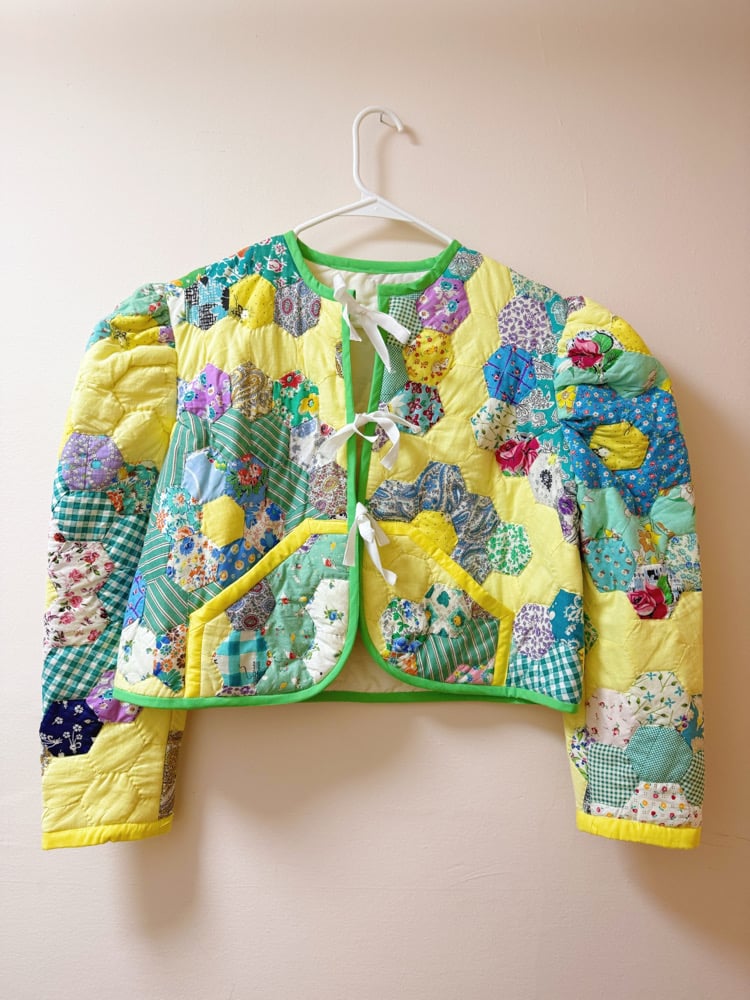 Image of Princess Puff Sleeve Quilt Coat — Grandmothers Flower Garden