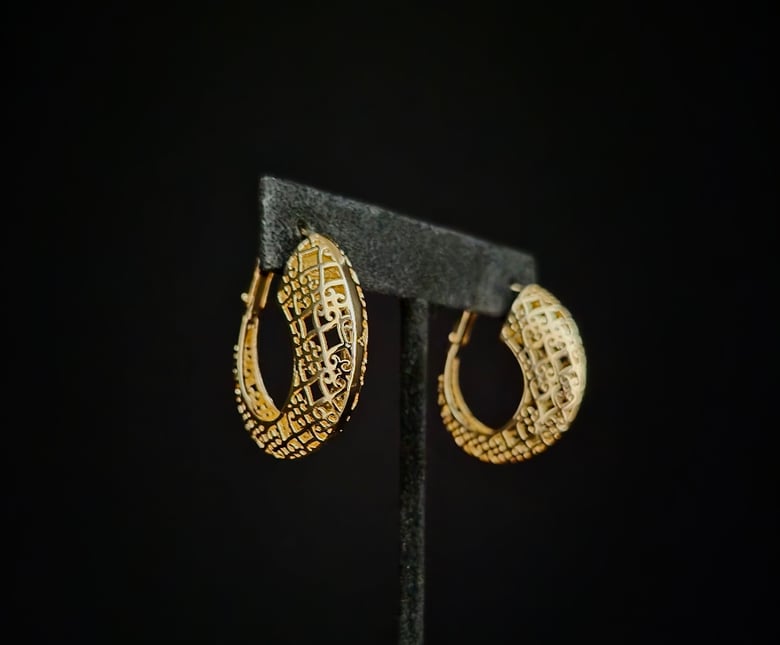 Image of Gold Fancy Design Pierced Hoops