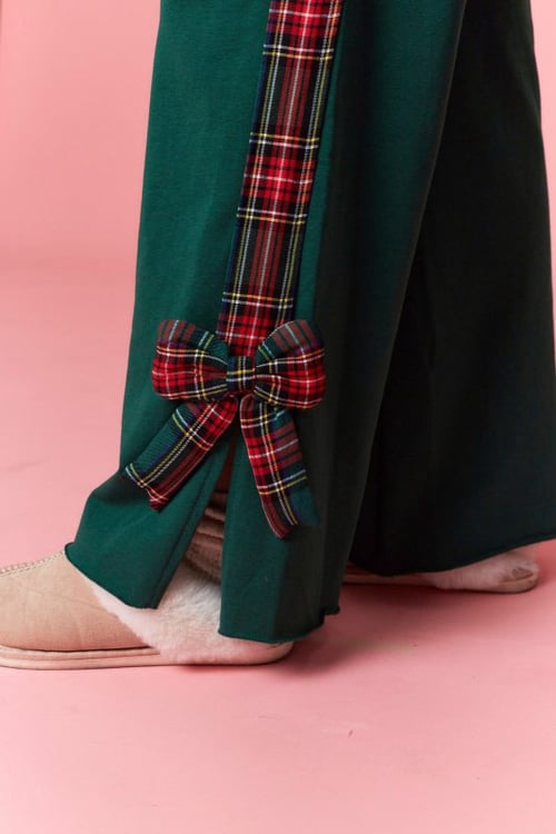 Image of GREEN PLAID BOW PANTS