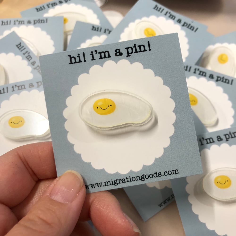 Image of little egg acrylic pin 