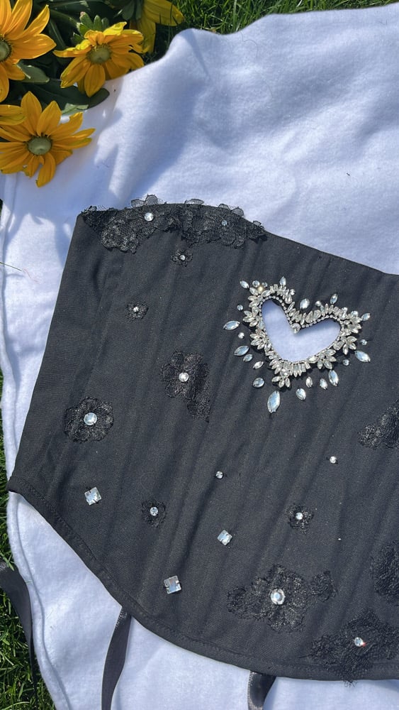 Black Cut out heart encrusted corset