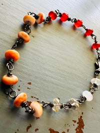 Image 4 of carnelian spiny oyster topaz and opal bracelet