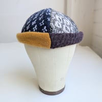Image 1 of Shallow Fit Upcycled Reversible Beanie Navy Sashiko x Mustard Cashmere