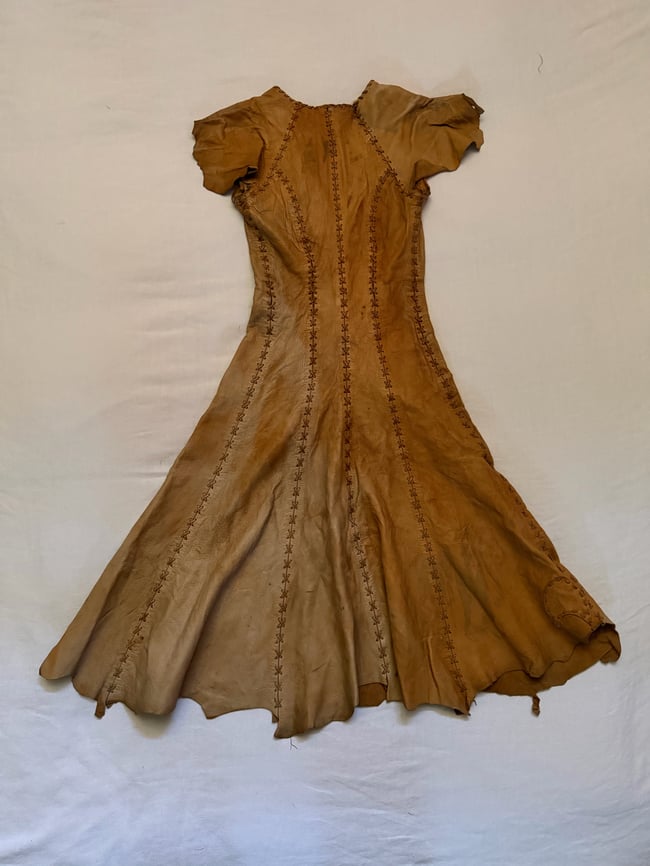 late 60s handcrafted leather whipstitched custom dress