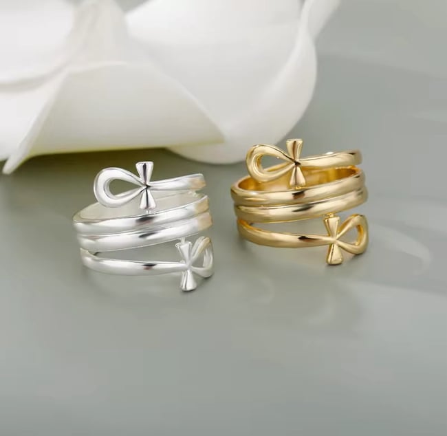 Egyptian Double Coil Ankh Cross Ring