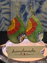 Image 2 of Handcrafted Resin Double Flower Tear Drop Earrings 