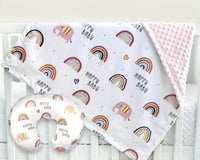 Image 1 of Happy Baby Rainbows Minky Dot Blanket & Pillow Cover or Purchase Separately 