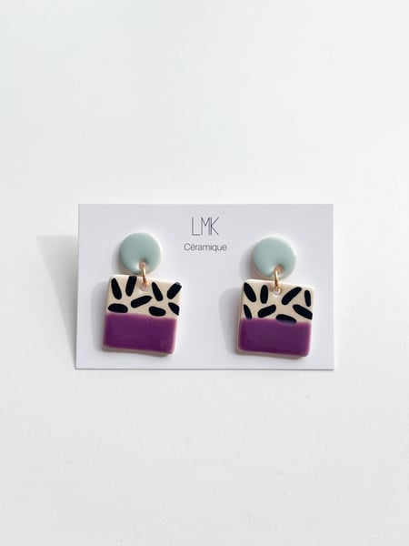 Image of Paire de boucles d'oreilles céramique CARRA MEMPH céladon et violet 
