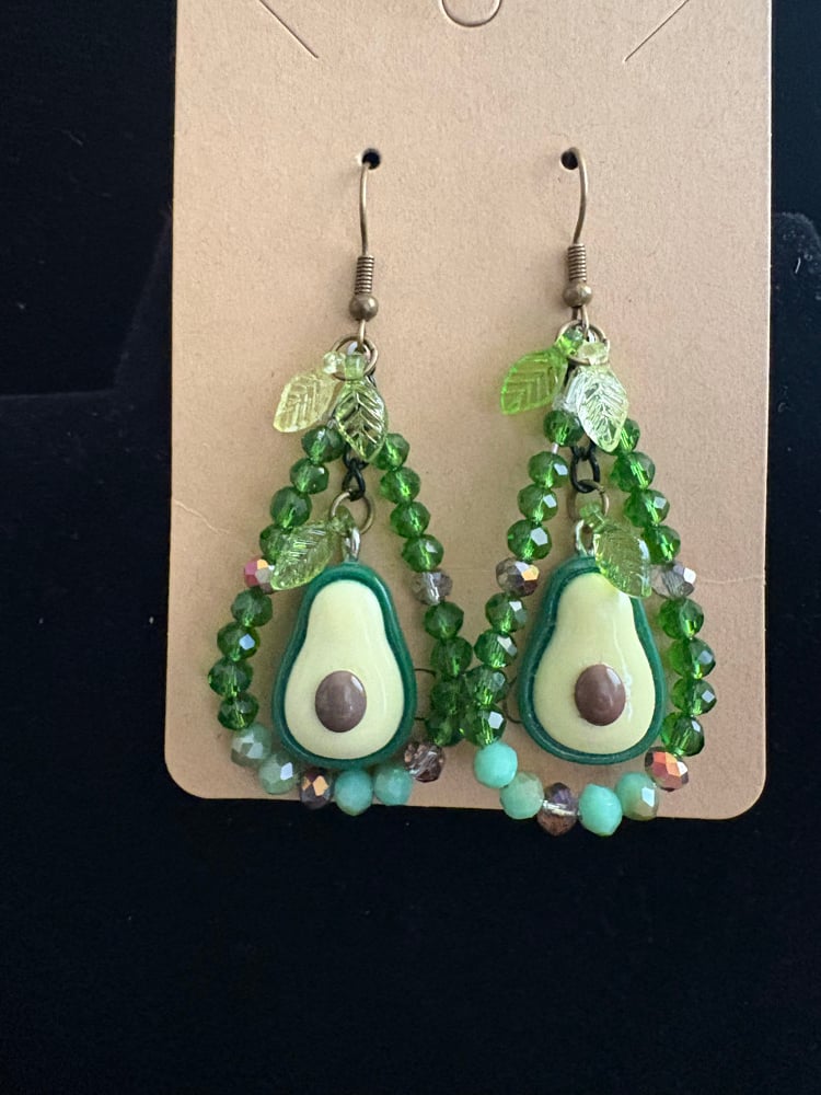 Image of Green and Brown Avocado Drop Earrings — Statement Women’s Earrings