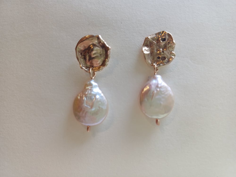 Image of Water-cast 9kt Gold and Pearl Earrings
