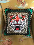 Green Velvet Tiger Pom Pom Cushion Cover Image 6