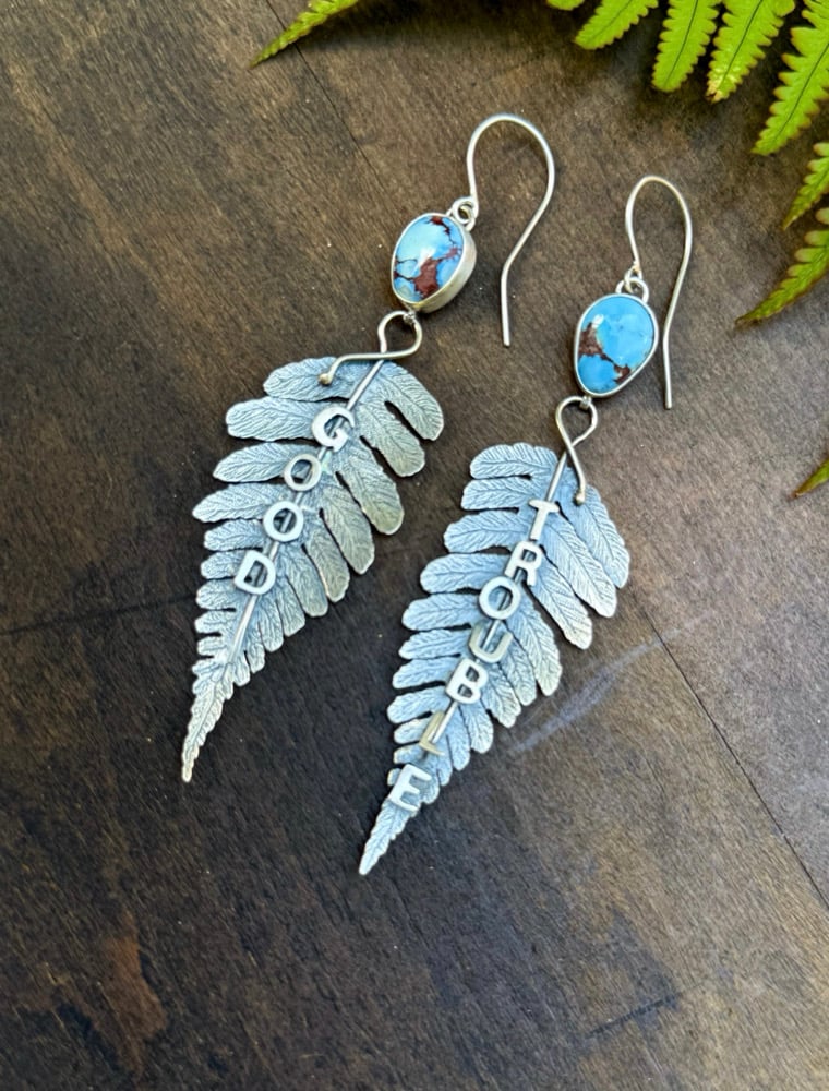 Image of Textural Fern "GOOD TROUBLE" Lavender Turquoise Earrings