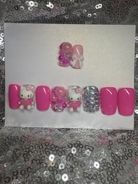 Image 4 of  Short square diva hello Kitty gel press on nails for Teenagers and  adults