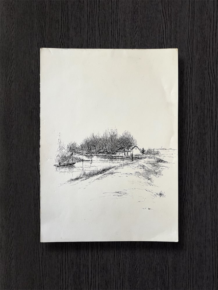 Image of VINTAGE DUTCH DRAWING: LANDSCAPE #4