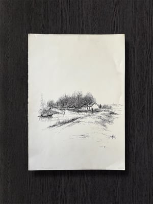 Image of VINTAGE DUTCH DRAWING: LANDSCAPE #4