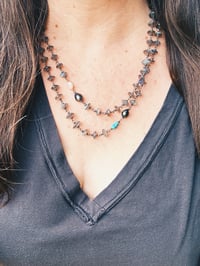 Image 11 of wire wrapped labradorite turquoise and Tahitian pearl necklace