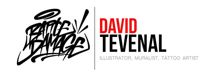David Tevenal - Tattooer - Split Tengu - acrylic and ink on red